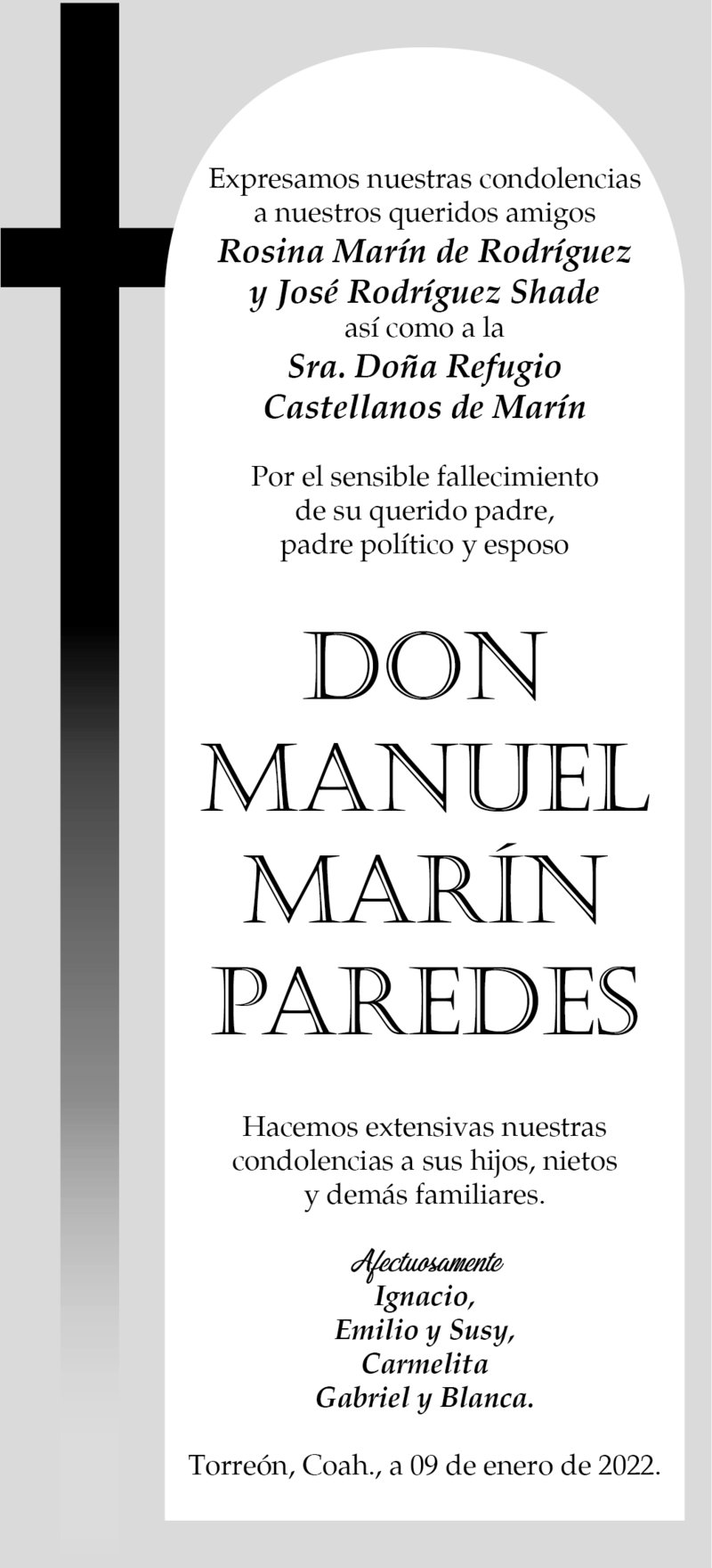 CONDOLENCIA DON MANUEL MARIN